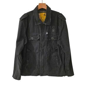 Vintage Volcom Scout Jacket 216VP Military Style Black Canvas Distressed Large